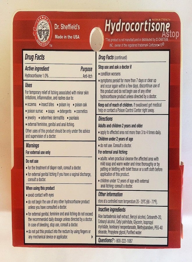 Dr. Sheffield's Hydrocortisone 1% Anti -Itch Cream 0.5 oz - Image 2